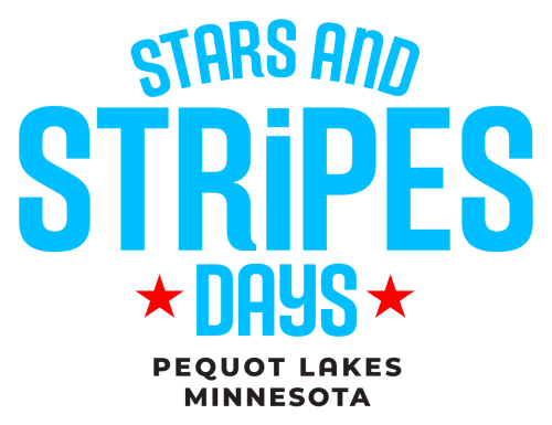 Logo for Stars and Stripes Days Pequot Lakes Minnesota. "Stars and Stripes Days" is blue with red stars next to "Days"